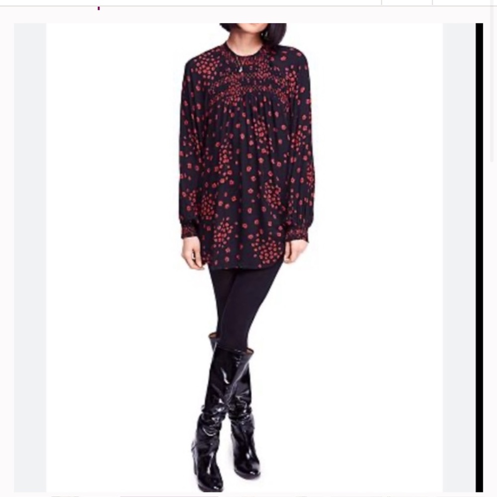 Free people red and black Flowers in her hair tunic size Large